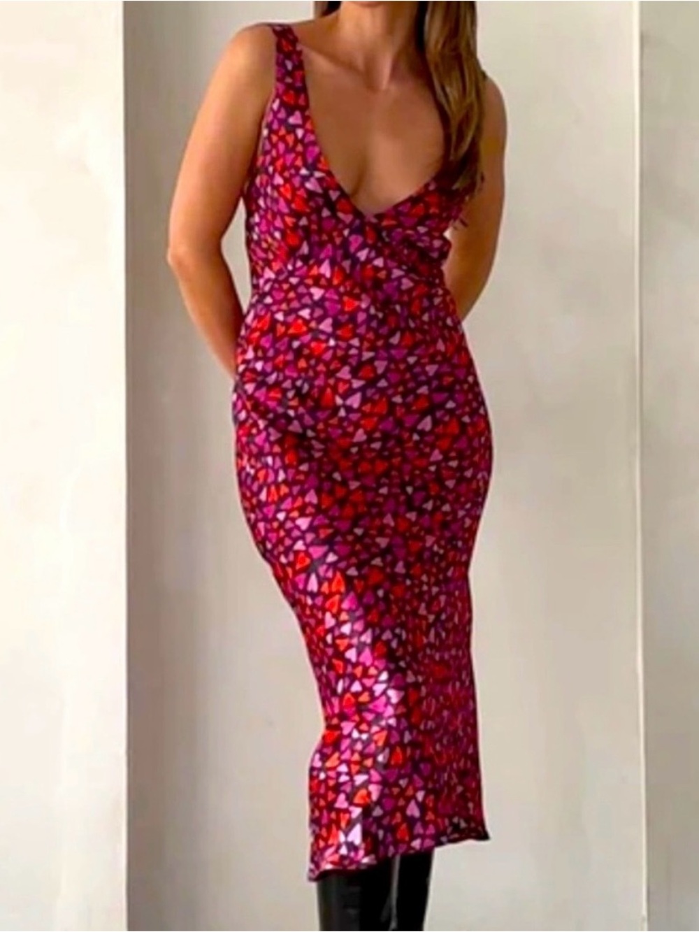 Rumored Sunset Strip Midi Lovestruck Pink Red Heart Dress Small